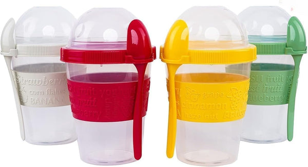 LEVKO Go Cereal Crunch Breakfast Yogurt Cups with Lids and Spoon Reusable Smoothie