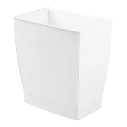 iDesign Plastic Spa Rectangular Trash Can, 2.5 Gallon, for Bathroom, Bedroom, Home Office, White