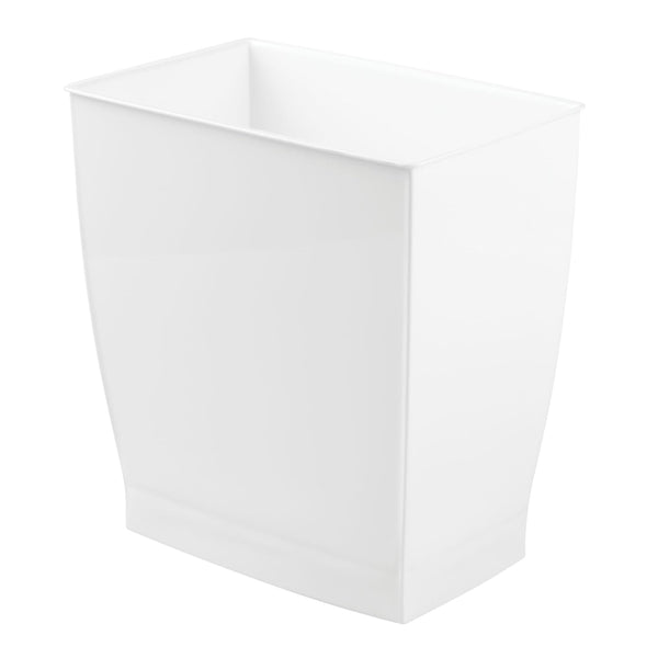 iDesign Plastic Spa Rectangular Trash Can, 2.5 Gallon, for Bathroom, Bedroom, Home Office, White