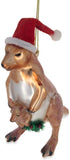 Santa Kangaroo Mom Carrying Baby in Pouch Blown Glass Ornament, Christmas Decoration