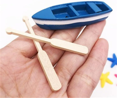 YXQ Miniature Blue Rowboat Set, 2 Little Resin Canoe Models with Oars for Cake Decoration