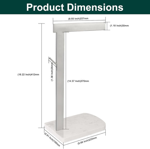 Hand Towel Stand for Bathroom with Marble Base, 304 Stainless Steel L Shape Towel Rack, Free-Standing Bar for Kitchen