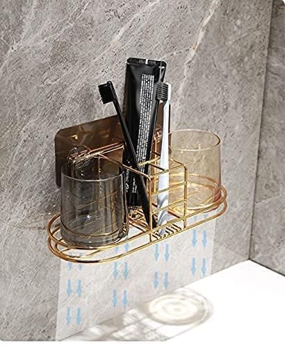 Toothbrush Holder with Cup Holder, Electric Toothbrush Toothpaste Holder, Stainless Steel Bathroom Stand (Gold)