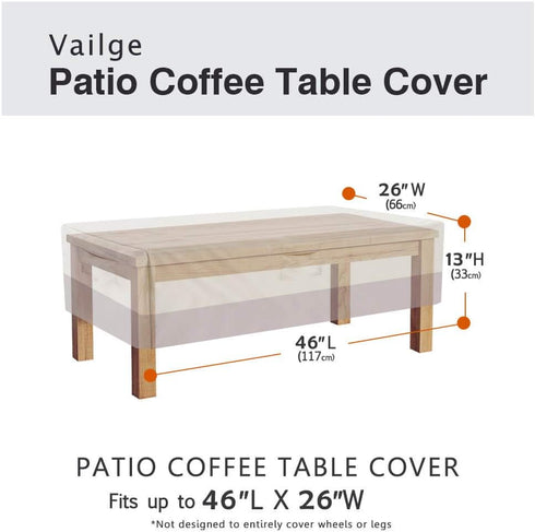 Vailge Rectangular Coffee Table Cover - Outdoor Lawn Patio Furniture Covers with Padded Handles and Durable Hem Cord