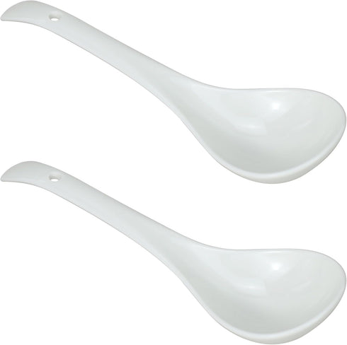 2 Pack Porcelain Serving Spoon Soup Ladles - 9 Inch Long for Serving, Cooking, Mixing Stews, Noodles, Rice