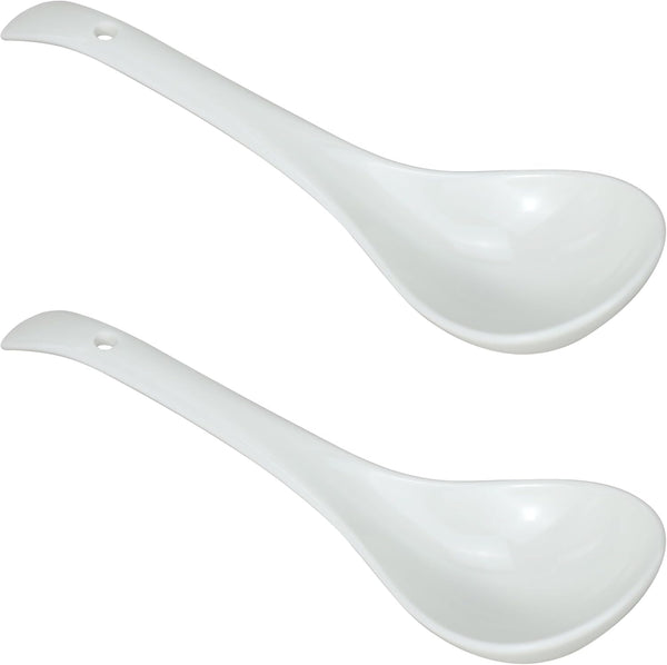 2 Pack Porcelain Serving Spoon Soup Ladles - 9 Inch Long for Serving, Cooking, Mixing Stews, Noodles, Rice
