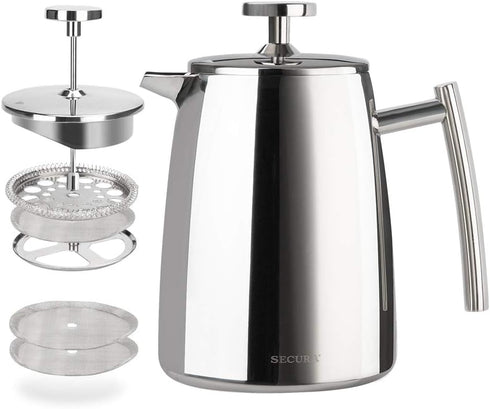 Secura 17-Ounce French Press Coffee Maker, 304 Stainless Steel Insulated with Extra Screen