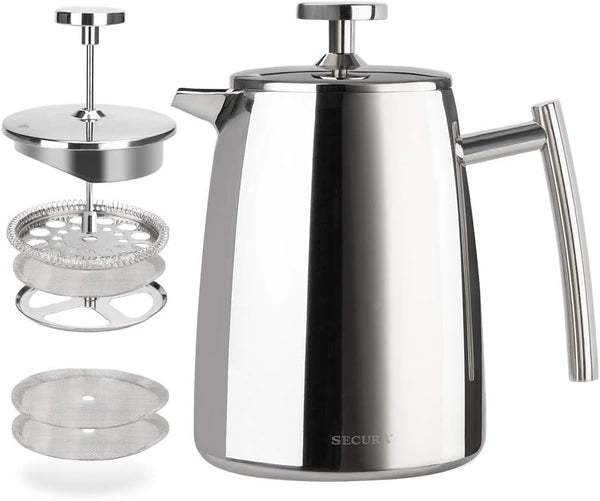 Secura 17-Ounce French Press Coffee Maker, 304 Stainless Steel Insulated with Extra Screen