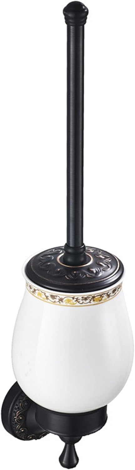 Oil Rubble Bronze Brass Bath Toilet Brush Holder Set, Wall Mounted Black Bathroom Hardware Accessories