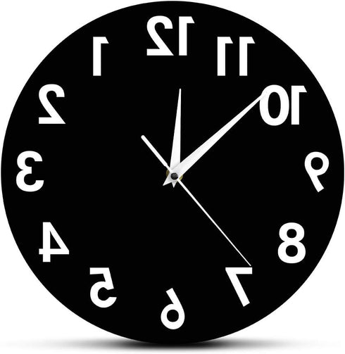 The Geeky Days Reverse Wall Clock - 12 inch Unusual Numbers Backwards Modern Decorative Clock for Your Wall