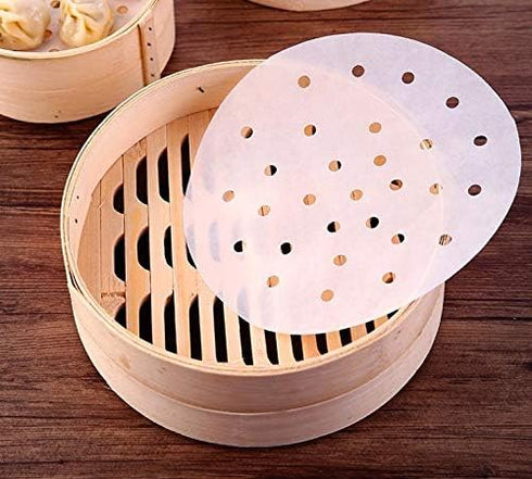 200pcs Air Fryer Liners, 10 inches Bamboo Steamer Liners, Premium Perforated Parchment Steaming Papers for Air Fryers