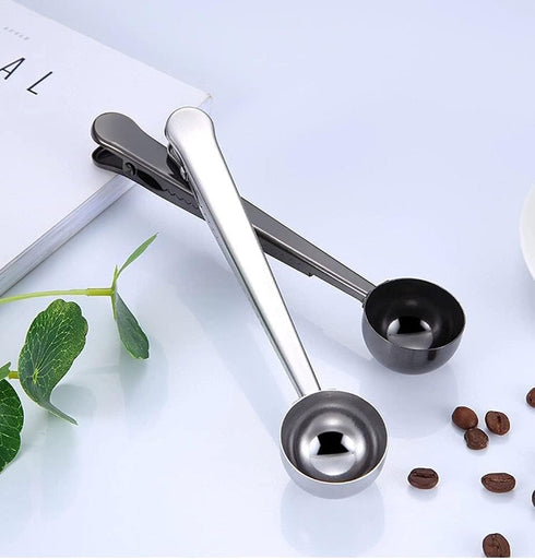 Coffee Scoop Clip Stainless Steel Tablespoon with Long Handle, Multifunction Sealing Bag Clip for Kitchen Tools