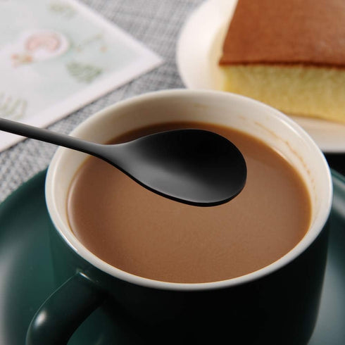 AnSaw Elegant Black Leaf Coffee Spoons, 10-Piece Mini Stainless Steel Espresso & Dessert Spoons