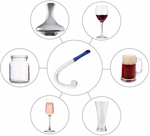 Wine Cleaning Brush, Flexible Long Bottle Cleaner for Decanters, Goblets, Glasses, Dark Blue
