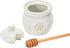 Whimsical White Stoneware Honey Pot with Wooden Dipper - Farmhouse Style