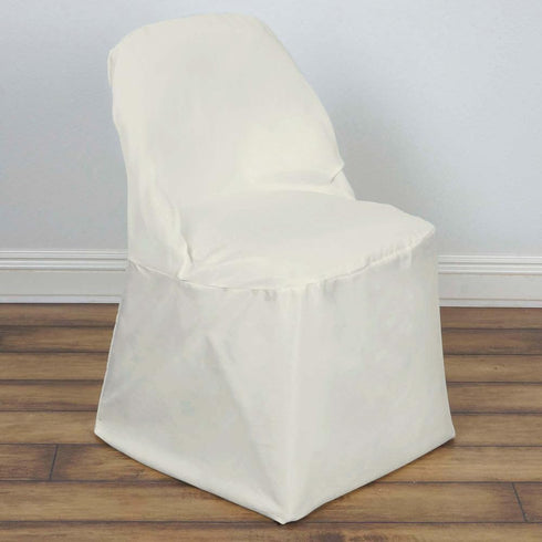 Efavormart 5 PCS Ivory Linen Polyester Folding Chair Covers for Dining Chairs