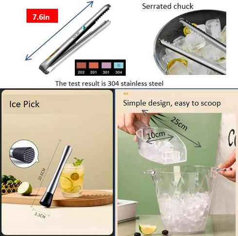 Ice Scoop with Holder - 4 PCS Set, Ice Scooper, Tongs & Muddler for Countertop Ice Makers and Foodservice Products