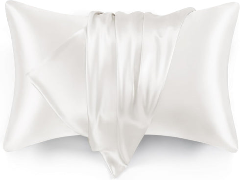 Love's cabin Satin Pillowcase for Hair and Skin, Queen Size Set of 2, Ivory, Satin Cooling Pillow Cover