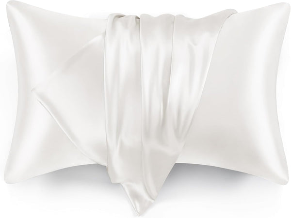 Love's cabin Satin Pillowcase for Hair and Skin, Queen Size Set of 2, Ivory, Satin Cooling Pillow Cover