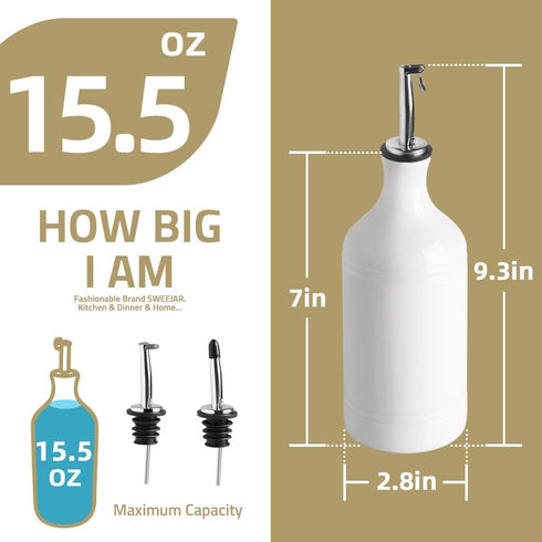 Sweejar Ceramic Olive Oil Dispenser Bottle, 15.5 Fl Oz, Opaque Cruet for Oil, Vinegar & Other Liquids