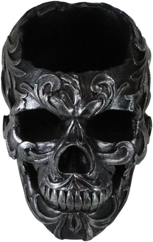 Ebros Gift Tribal Tattoo Floral Skull Pen Holder - 5.75" Office Desktop Decor, Cranium Skeleton Stationery Holder