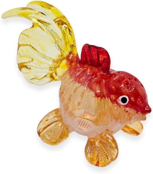 Tiny 2½" Red Orange Oranda Goldfish - Miniature Hand Blown Glass Ryukin Ranchu Fantail Collectible Figurines