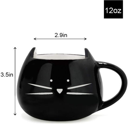 Koolkatkoo Cute Ceramic Cat Coffee Mug - 12 oz Cat Lovers Gift for Women, Black