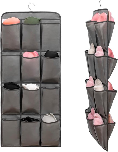 Dual Sided Hanging Shoe Organizer for Closet with 24 Large Pockets Hanging