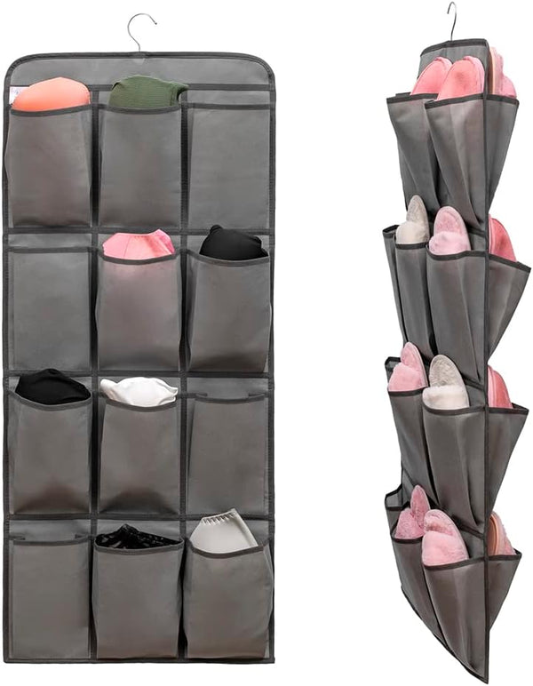 Dual Sided Hanging Shoe Organizer for Closet with 24 Large Pockets Hanging