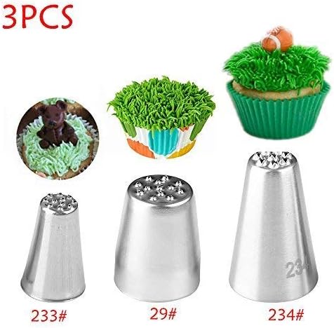 beyonday 3pcs Grass Cream Icing Nozzles, Cupcake Practical Piping Tips, Stainless Steel Pastry Decorating Tool