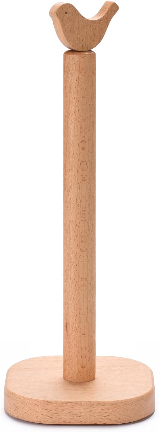 Cute Bird Wooden Paper Towel Holder, Free Standing Kitchen Roll Stand Organizer, Housewarming Gift for New Home