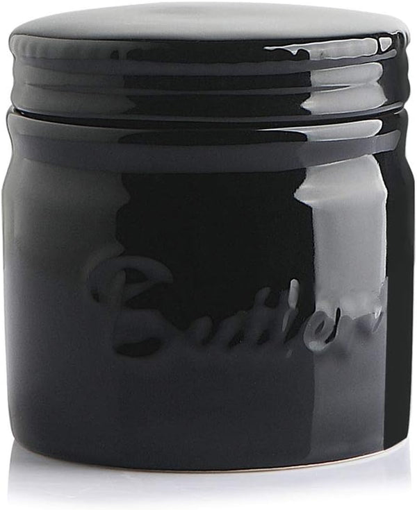 Sweejar Porcelain Butter Keeper Crock, French Dish With Water Line, Ceramic Container