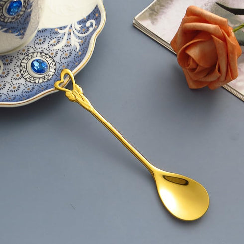 10 Pieces Stainless Steel Heart Butterfly Coffee Spoon Set, 4.7 inch Dessert Spoon for Kitchen, Cafe or Bar