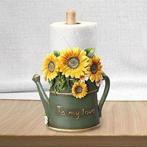 JHNIF Paper Towel Holder with Flower Basket Decoration, Resin Crafts Display for Kitchen Cafe Western Restaurant Cake