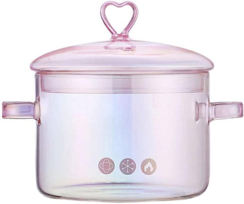 Pink Glass Saucepan, 1.5L/50oz with Lid and Handle, Safe for Pasta, Soup, Milk, Baby Food