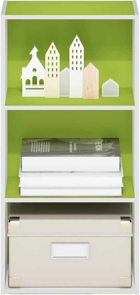 3-Tier Furinno Luder Open Shelf Bookcase, Green/White