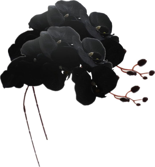 Rikyo 8 Heads Faux Black Orchid, 40" Bouquets 2 Stem Phalaenopsis Fake Flowers for Home Decoration, Office Decor,