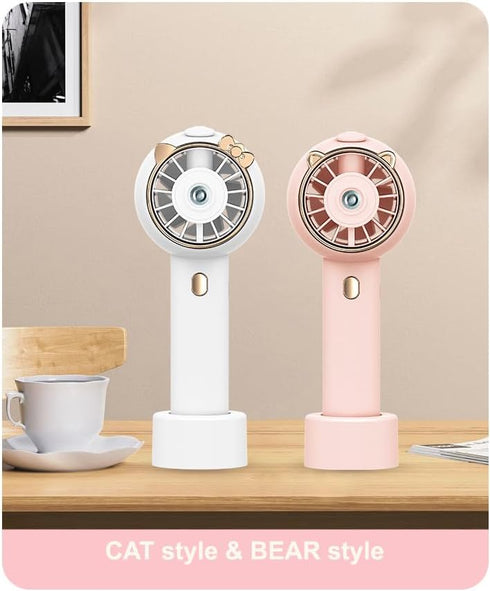 Hand held spray mini fan Misting fan portable USB rechargeable water filling spray fan with 3 speeds (cat series, pink) by Generic
