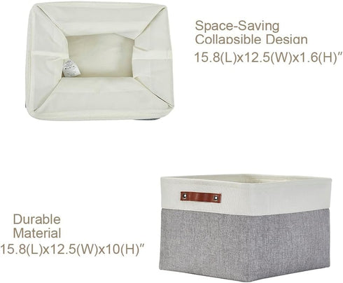 Closet 3 Pack) DECOMOMO Storage Baskets for Shelves - Fabric Storage Bins, Linen Organizers and Storage (Grey & White