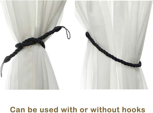 BEL AVENIR Curtain Rope Tiebacks, Drapery Holdbacks with 4 Metal Screw Hooks (Navy, 4pack)