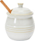 Whimsical White Stoneware Honey Pot with Wooden Dipper - Farmhouse Style