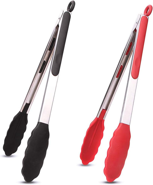 Webake Kitchen Tongs Set of 2 - Silicone Tongs in Pinch Test Grade, 12 Inch Cooking Tongs with Silicone Tips, Metal for