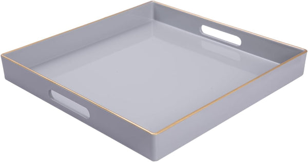 MAONAME Decorative Tray, Gray Serving Tray with Handles, Coffee Table Trays, Square
