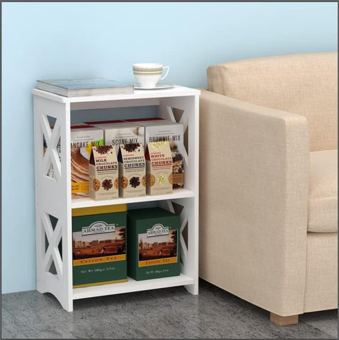 pikpuk Side Table, Narrow End Table with Storage Shelf, Minimalist Bedside Tables Nightstand, Small Bookshelf Bookcase