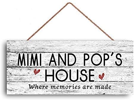 GUQFF 12x6 Inch New Mimi and Pop's House Sign, Distressed Style, Where Memories Are Made, Gift for Grandparents