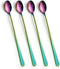 IQCWOOD 9-Inch Long Handle Iced Tea Spoons, Rainbow Stainless Steel Coffee Stirrers, Set of 4 for Shakes, Ice Cream