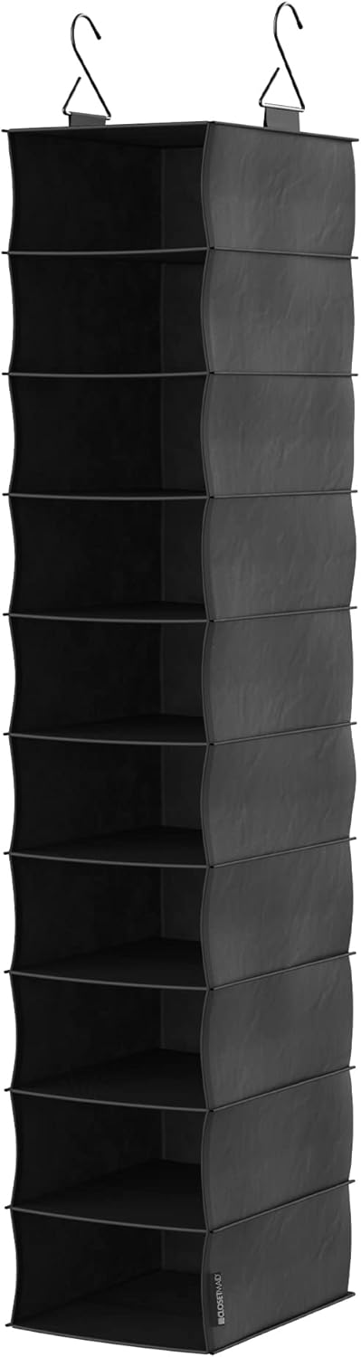 ClosetMaid 20502 10-Shelf Closet Fabric Hanging Organizer for Shoes, Hats, Handbags, Clothes with Charcoal Black Finish