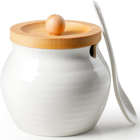 AISBUGUR Sugar Bowl with Lid and Spoon: 13oz Sugar Jar with Bamboo