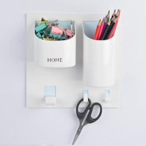 Bedside Shelf Wall Mounted Rack Organizer with Headset Stand, Drink Holder, Small Hooks for Bedroom, Bathroom