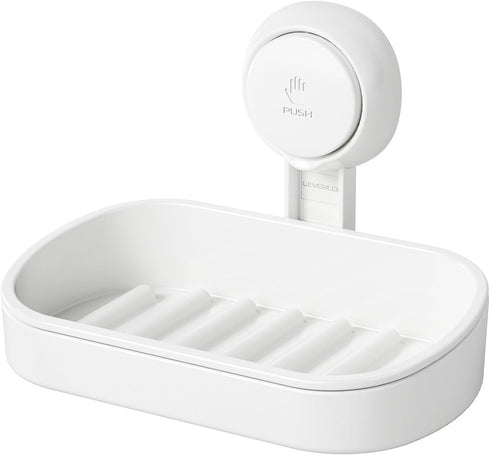 LEVERLOC Soap Dish Holder for Shower | Suction Cup Wall Mounted Self Draining Bar Soap Sponge Holder